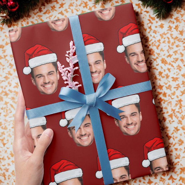 Papel De Presente Custom Face Photo Santa Hat Christmas Gift (Criador carregado)