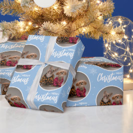 Papel De Presente Custom Icy Blue Merry Christmas One Circle Photo