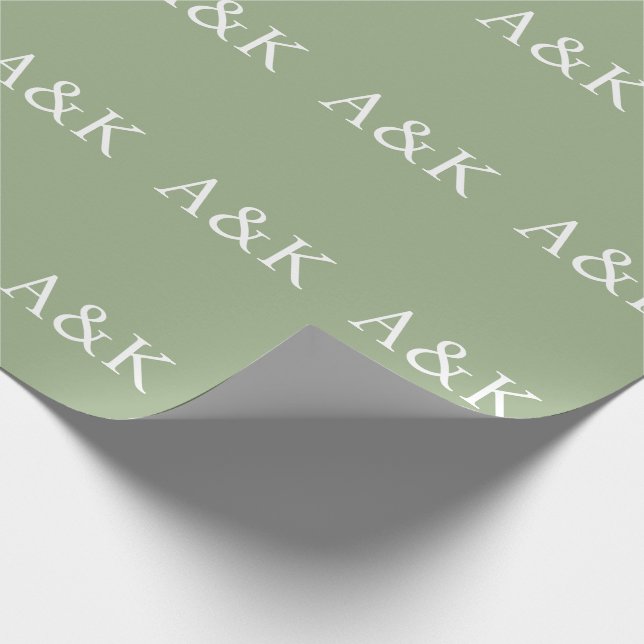 Papel De Presente Custom Initials on Sage Green Wedding (Ponta)