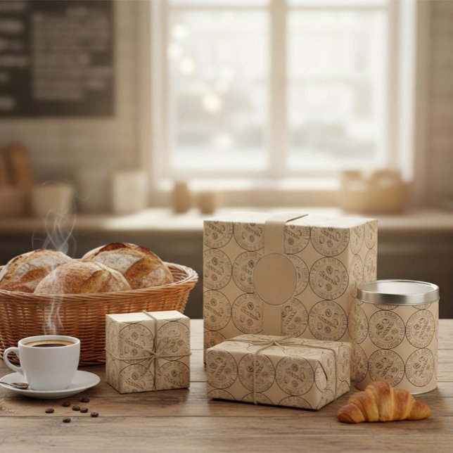 Papel De Presente Custom Logo Rustic Bread & Pastry Wrap (Criador carregado)