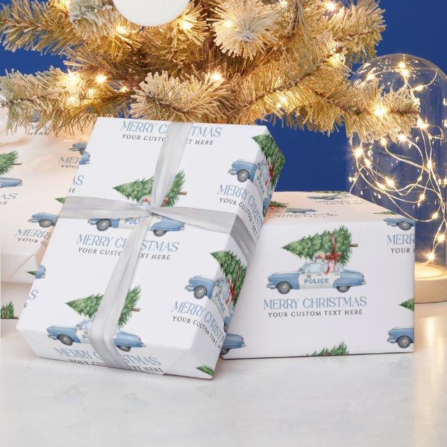 Papel De Presente Custom Modern Police Officer Christmas Tree Car (Feriados)