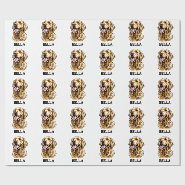 Papel De Presente Custom Name Golden Retriever Dog Portrait Funny  (Aberto)