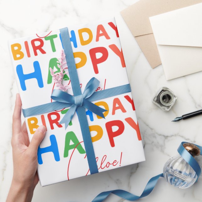 Papel De Presente Custom Name Happy Birthday  (Presentear)