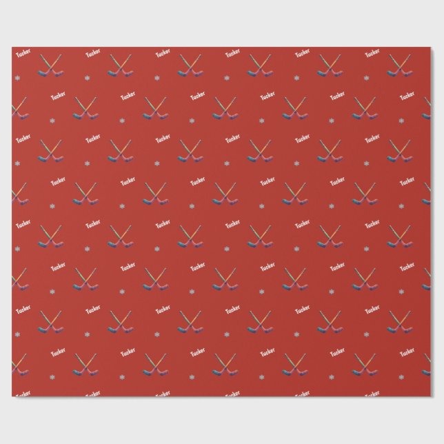 Papel De Presente Custom Name Hockey Wrapping Paper (Aberto)