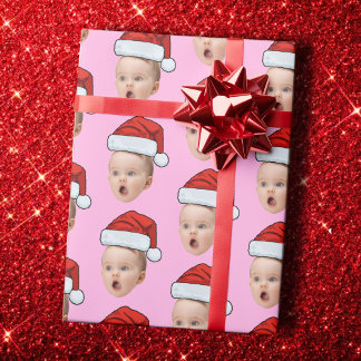 Papel De Presente Custom Pink Christmas Face Photo Santa Hat