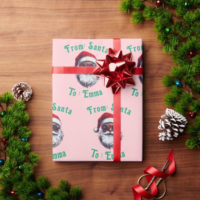 Papel De Presente  Custom Pink Santa Name Gift Wrap, From Santa Gift (Presente de Natal)