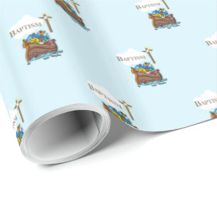 Papel De Presente Customizável, a arca de Noah do baptismo do bebé