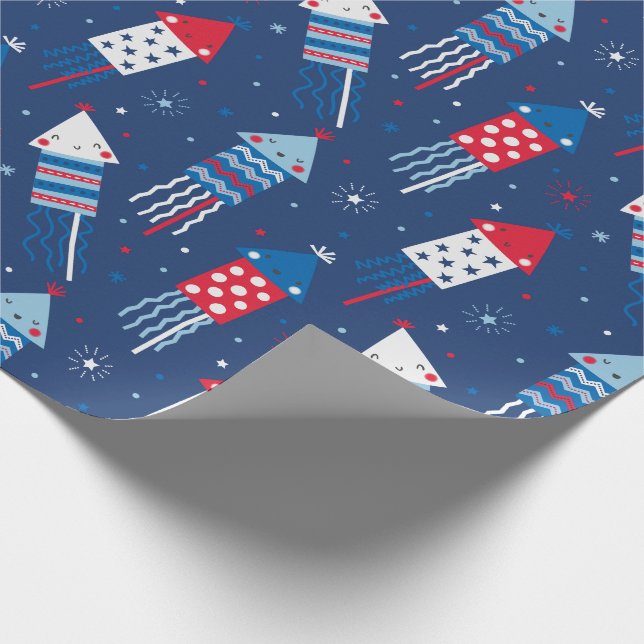 Papel De Presente Cute 4 de julho Fireworks vermelho branco azul (Ponta)