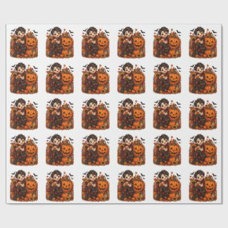 Papel De Presente Cute Abóbora de Halloween de Vampiro Gato Assustad