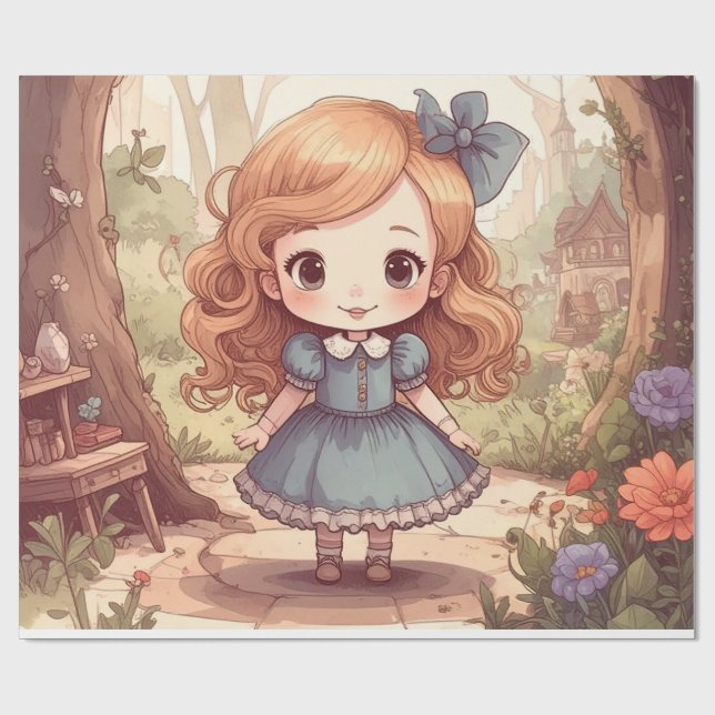 Papel De Presente Cute Alice in Wonderland Whimsical Woodland Art (Aberto)
