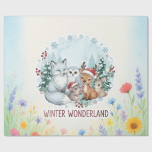 Papel De Presente Cute Animais da Floresta de Inverno Água-forte Fér