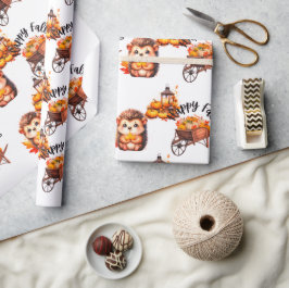 Papel De Presente Cute Autumn Hedgehog with Harvest Ladder Illustrat