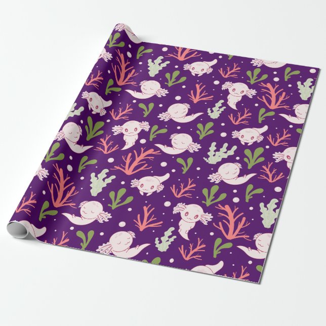 Papel De Presente Cute Axolotl Kawaii Adorável Submarino (Desenrolado)