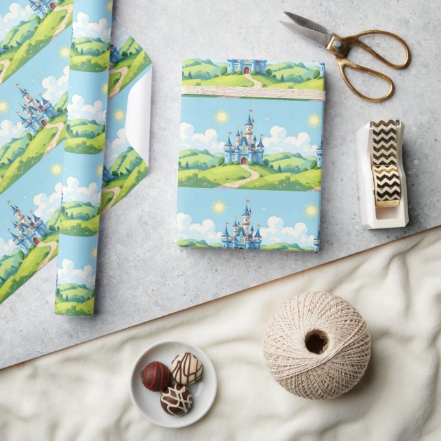 Papel De Presente Cute blue and white castle (Artesanato)