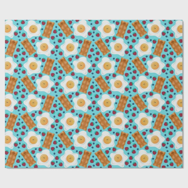 Papel De Presente Cute Blue Eggs Bacon Strawberries Blueberries  (Aberto)