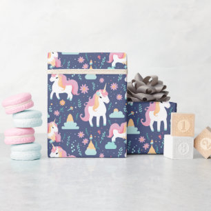 Papel De Presente Cute Boho Unicorn - Arco-Íris nuvens Azul Cor-de-r