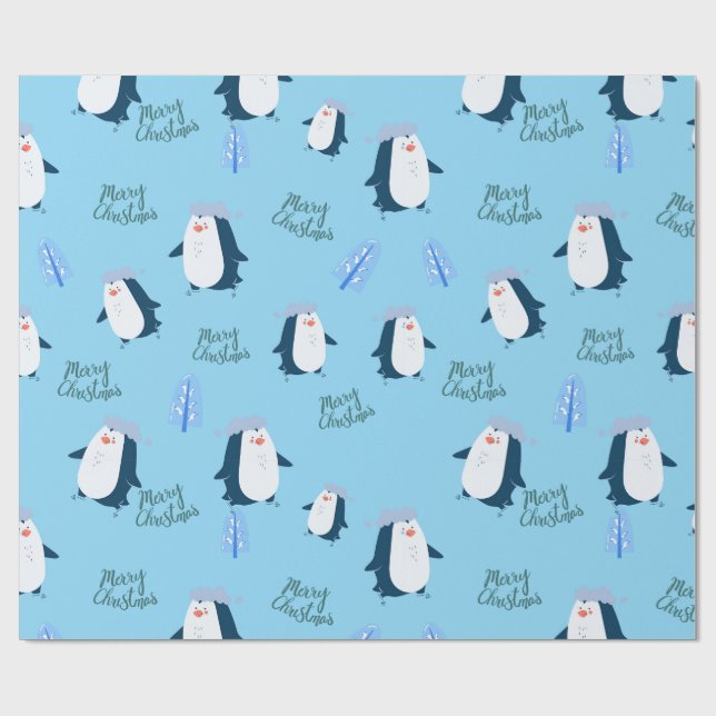 Papel De Presente Cute Cartoon Penguin Merry Christmas  (Aberto)