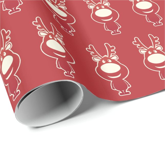 Papel De Presente Cute Cartoon Rudolph Red Pattern (Ponta do rolo)