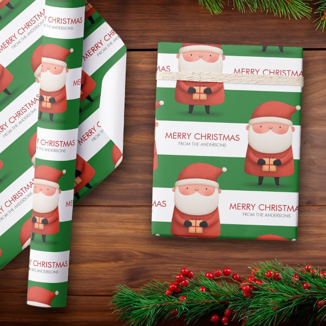 Papel De Presente Cute Cartoon Santa Merry Christmas Name Green Gift (Cute Cartoon Santa Merry Christmas Name Green Gift Wrapping Paper)