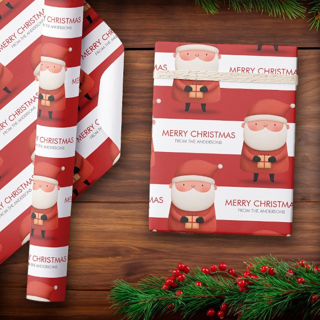 Papel De Presente Cute Cartoon Santa Merry Christmas Name Red Gift (Cute Cartoon Santa Merry Christmas Name Red Gift Wrapping Paper)