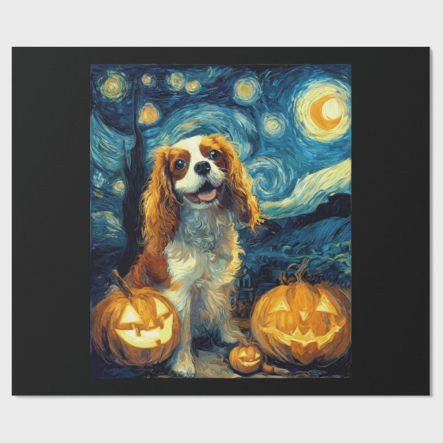 Papel De Presente Cute Cavalier King Charles Spaniel Dog Halloween J (Aberto)