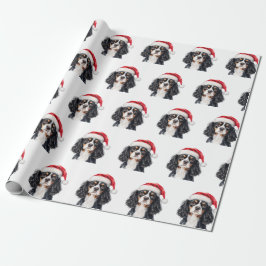 Papel De Presente Cute Cavalier King Charles Spaniel with Santa Hat