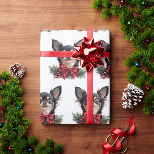 Papel De Presente Cute Chihuahua with Christmas Bow (Presente de Natal)