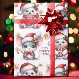 Papel De Presente Cute Christmas Mouse Bear Personalize Name Kids