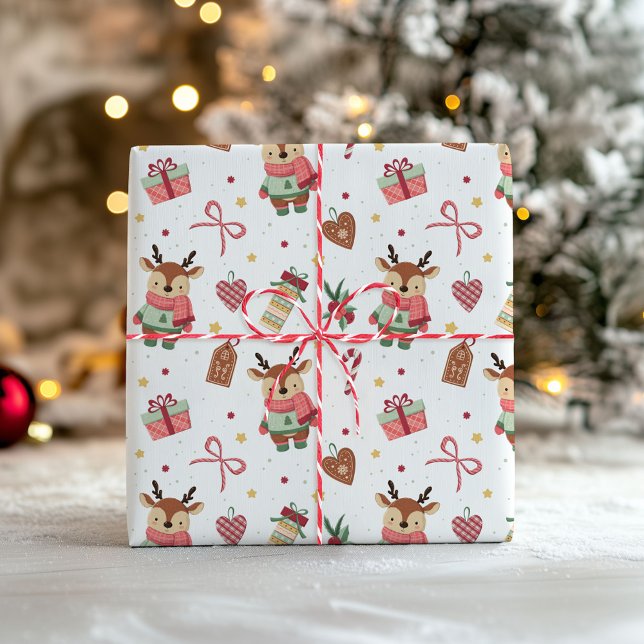 Papel De Presente Cute Christmas Wrapping Paper With A Baby Deer  (Criador carregado)