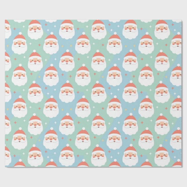 Papel De Presente Cute Chubby Santa Heads Pastel Seamless Wrapping P (Aberto)