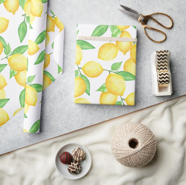Papel De Presente Cute Citrus Lemon Print (Artesanato)