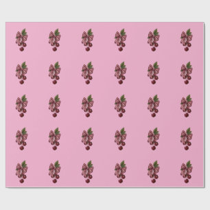 Papel De Presente Cute Coquette Laço Cereja Rosa Estética