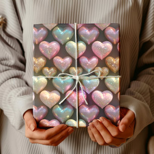 Papel De Presente Cute Coração Colorido Azul Meia-Noite