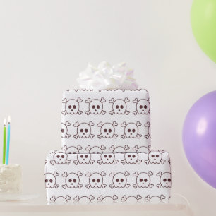 Papel De Presente Cute Crânios Preto e Branco de Halloween