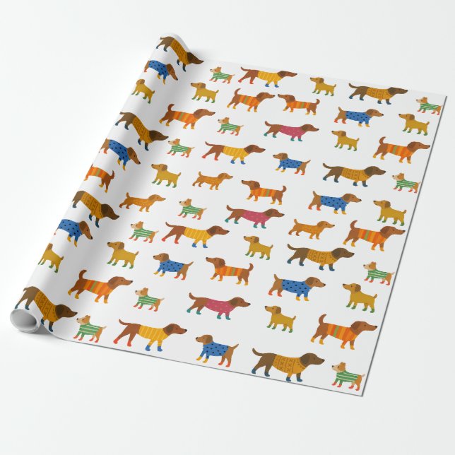 Papel De Presente Cute Dogs in Sweaters Wrapping Paper (Desenrolado)