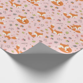 Papel De Presente Cute Fall Mama and baby fox on light pink