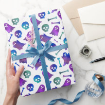 Cute Fantasma de Halloween Roxo Caveira Azul Assus