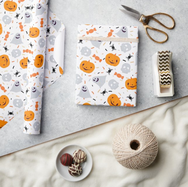 Papel De Presente Cute Fantasma e Abóbora Halloween (Artesanato)
