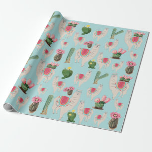 Papel De Presente Cute Fiesta Llama & Cactus Pattern