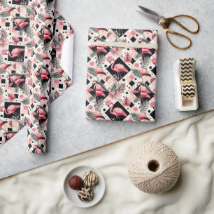 Papel De Presente Cute Flamingo Geométrico