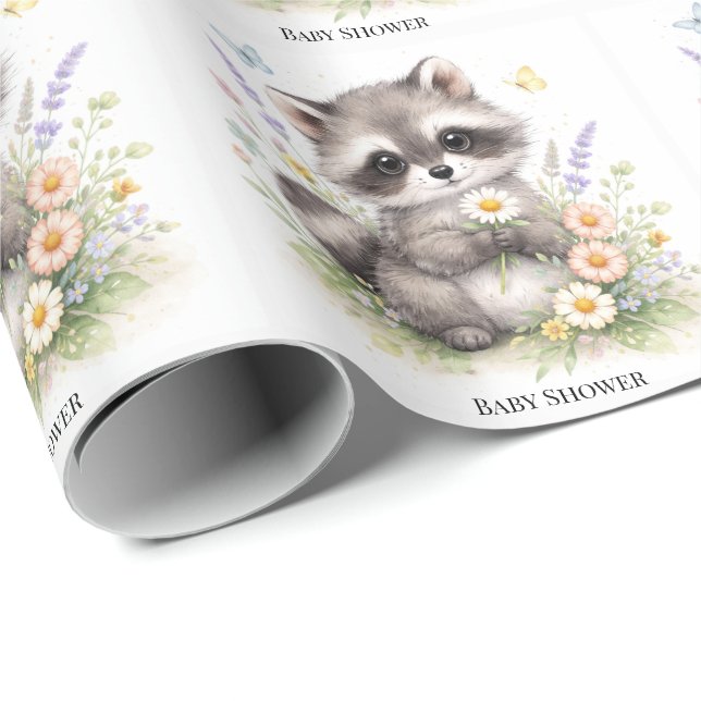 Papel De Presente Cute Forest Baby Raccoon Baby Shower (Ponta do rolo)