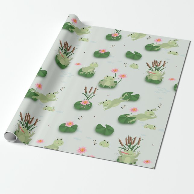 Papel De Presente Cute Frogs in Lily Pond (Desenrolado)