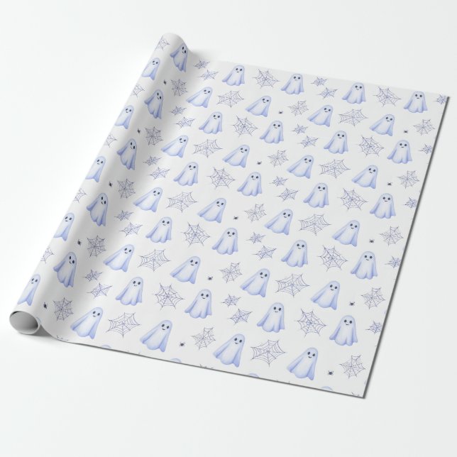 Papel De Presente Cute Ghost and Spiderweb Halloween (Desenrolado)
