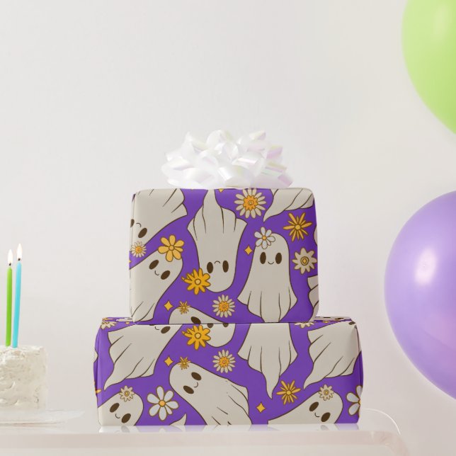 Papel De Presente Cute Ghosts Halloween  (Presentes para festas)