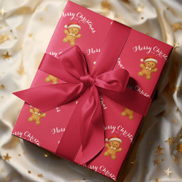 Papel De Presente Cute Gingerbread Man with Santa Hat - 