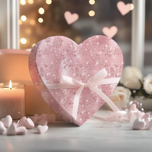 Papel De Presente Cute Girly Pink Rose Gold Glitter Floral Pattern  (Criador carregado)