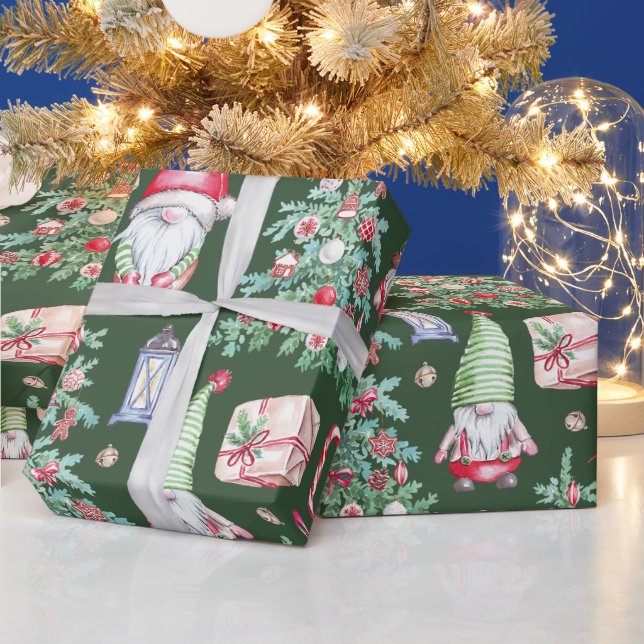 Papel De Presente Cute Gnome Christmas Tree Holiday Pattern Gift Wra (Feriados)