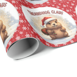 Papel De Presente Cute Groundhog Claus Funny Groundhog Christmas