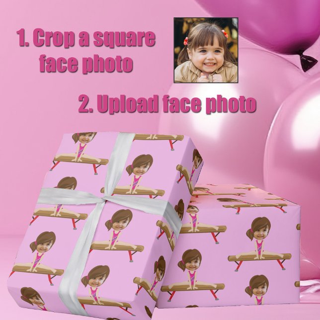 Papel De Presente Cute Gymnastics Girl Custom Kids Face Photo (Criador carregado)