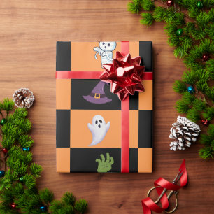 Papel De Presente Cute Halloween, Abóbora Assustadora, Fantasma, Esq